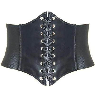 Nový dámsky čierny elastický korzet šnurovací pásik na suchý zips XL