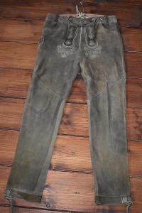 Kožené dlouhé kalhoty lederhosen, pas 98 cm, myslivecké