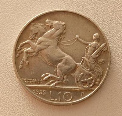Itálie - 10 Lir 1929. Ag. Hodně vzácná - (č.630)