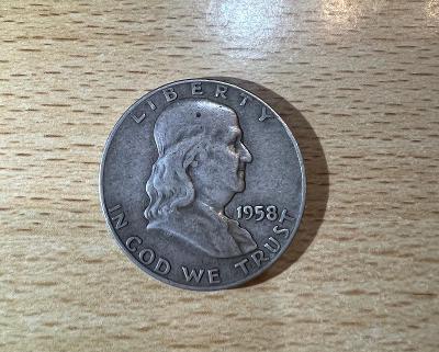 Usa Stříbrný 1/2 pul dollar Franklin 1958