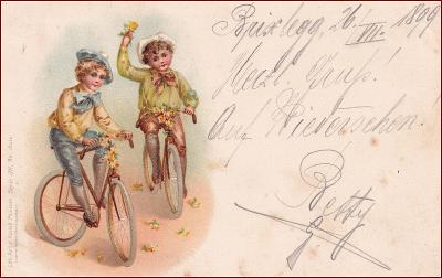 Kolo (cyklistika) * děti, sport, litografie, gratulační * M1979