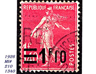 Francie 1926, rozsévačka, přetisk