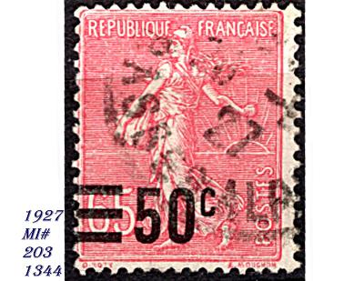 Francie 1927, rozsévačka, přetisk