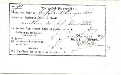 Rakousko 1849 Březnice u Zlína podací lístek Aufgabs - Recepisse 