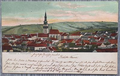 Hustopeče - hezký pohled na město - dlouhá adresa - 1904