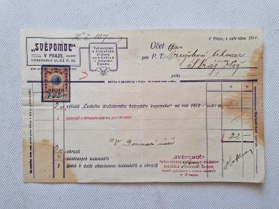 Starý tiskopis účet kolek RU tiskárna družstvo Svépomoc Praha 1911