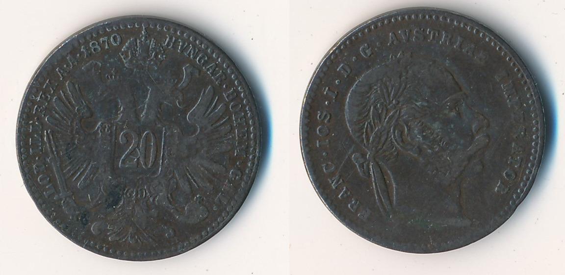 Rakúsko Uhorsko 20 krajčírov 1870 - Numizmatika