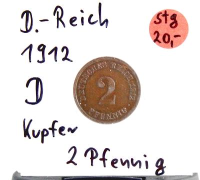 2 feniky, 1912 Značka mincovny "D" - Mnichov / Mince (o9/12)