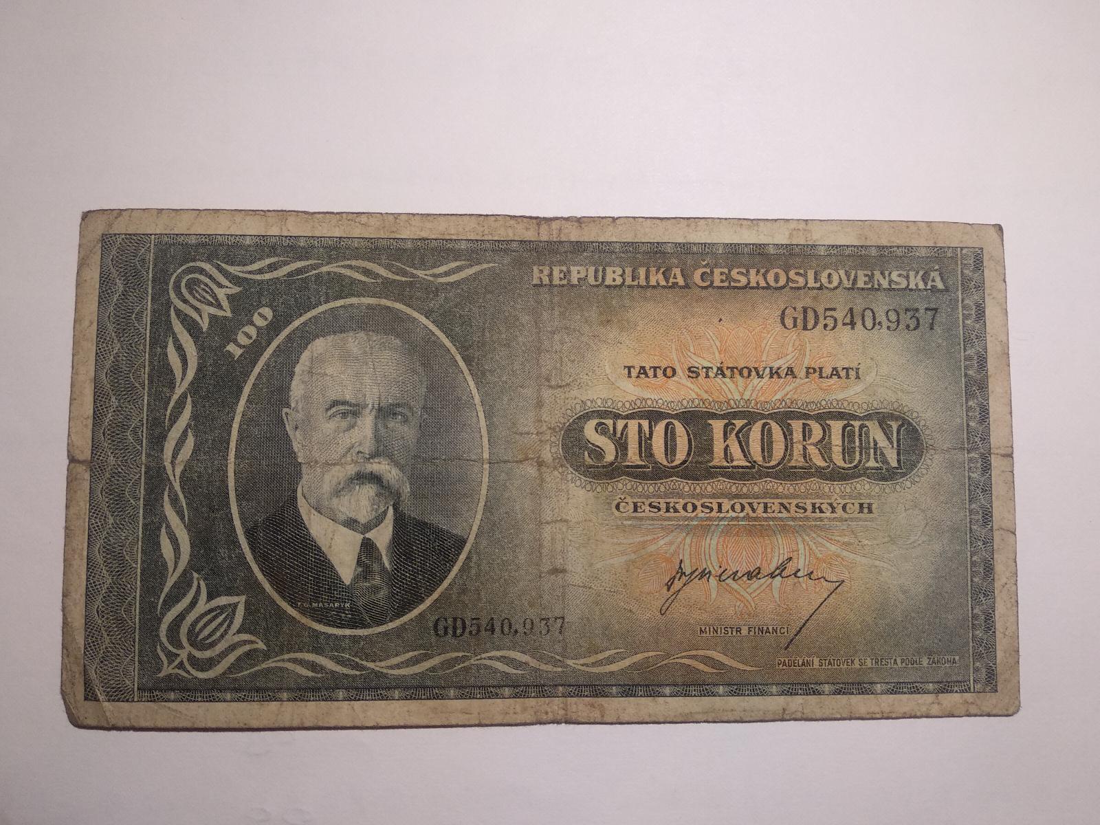 100 Kčs Korún 1945 séria GD neperforovaná - Bankovky