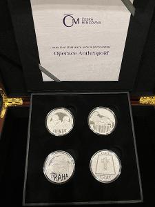 Sada čtyř stříbrných dvouuncových mincí Operace Anthropoid proof