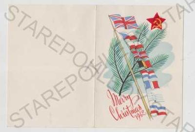 Vánoce, vlajka, není pohlednice - přání, kolorovan