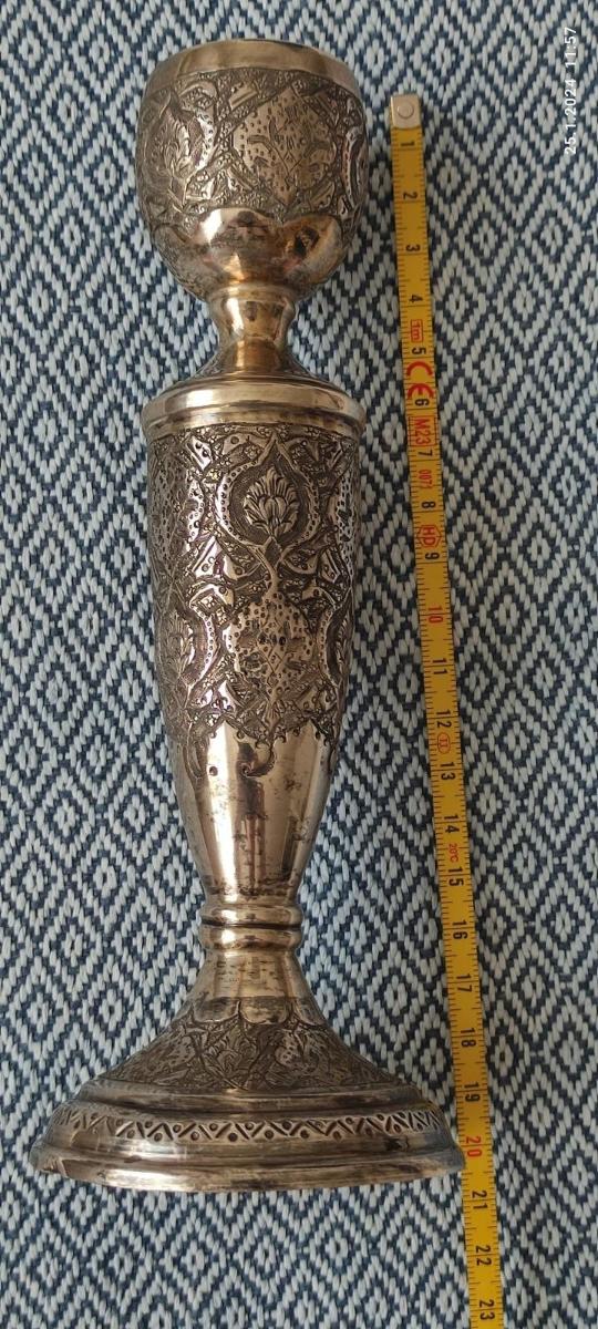 Peacock Etched Brass Vase