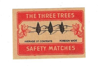 Stará zápalková etiketa - THE THREE TREES - SAFETY MATCHES