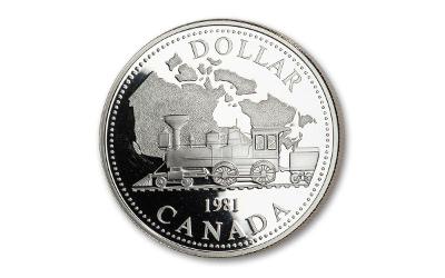 TRANSKANÁDSKA ŽELEZNICE STRIEBRA MINCE CANADA 1 DOLLAR 1981 PROOF (4-16