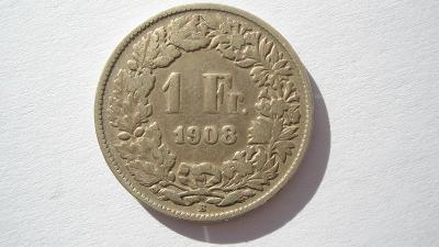 Švýcarsko 1 frank 1908