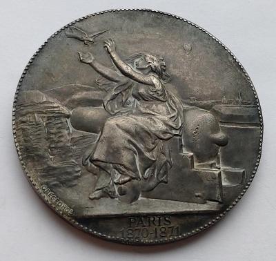 Medaile - Obléhání Paříže Pruskem 1870 - 1871.Ag. Hodně vzácná.