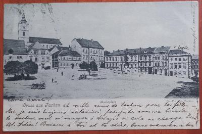 Tachov - Tachau - náměstí povoz - dlouhá adresa - 1903