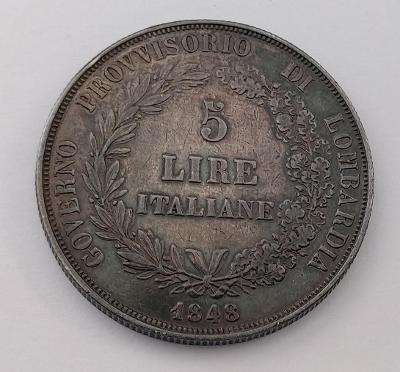 5 Lira 1848 M - Revoluční - Luxusní stav - pěkná patina - (č.824)