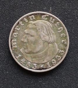 Mince 2 ríšska marka Nemecko Luther 1933