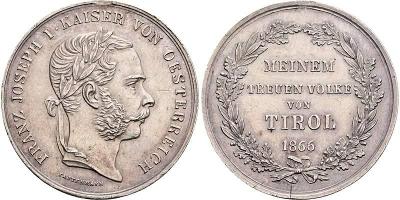 Medaile Františka Josefa I. Ag 1866 Tyrolská národní obrana - EF