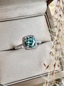 Zelený Moissanit moissanite diamantový Snubní prsten diamant 925