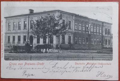 Ostrava - Mährisch Ostrau - Přívoz - německá dívčí škola - povoz 1900