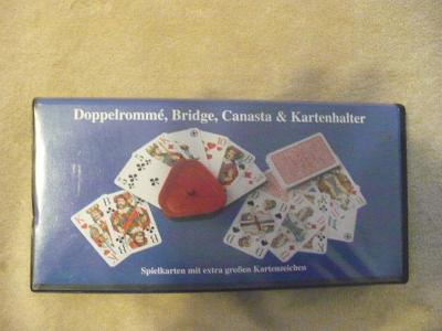Hrací karty - Doppelrommé, Bridge, Canasta, souprava + držák karet