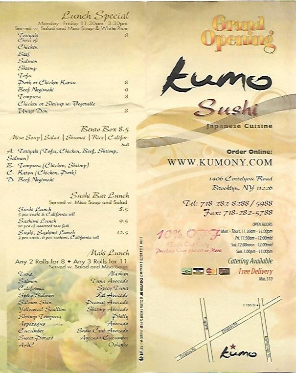 Jedálny lístok Kumo sushi - Zberateľstvo