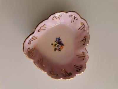 Růžový porcelán miska 14k zlato Leander 1946