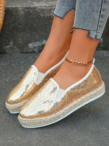 39 Zlaté dámske topánky espadrilky zdobené flitrami