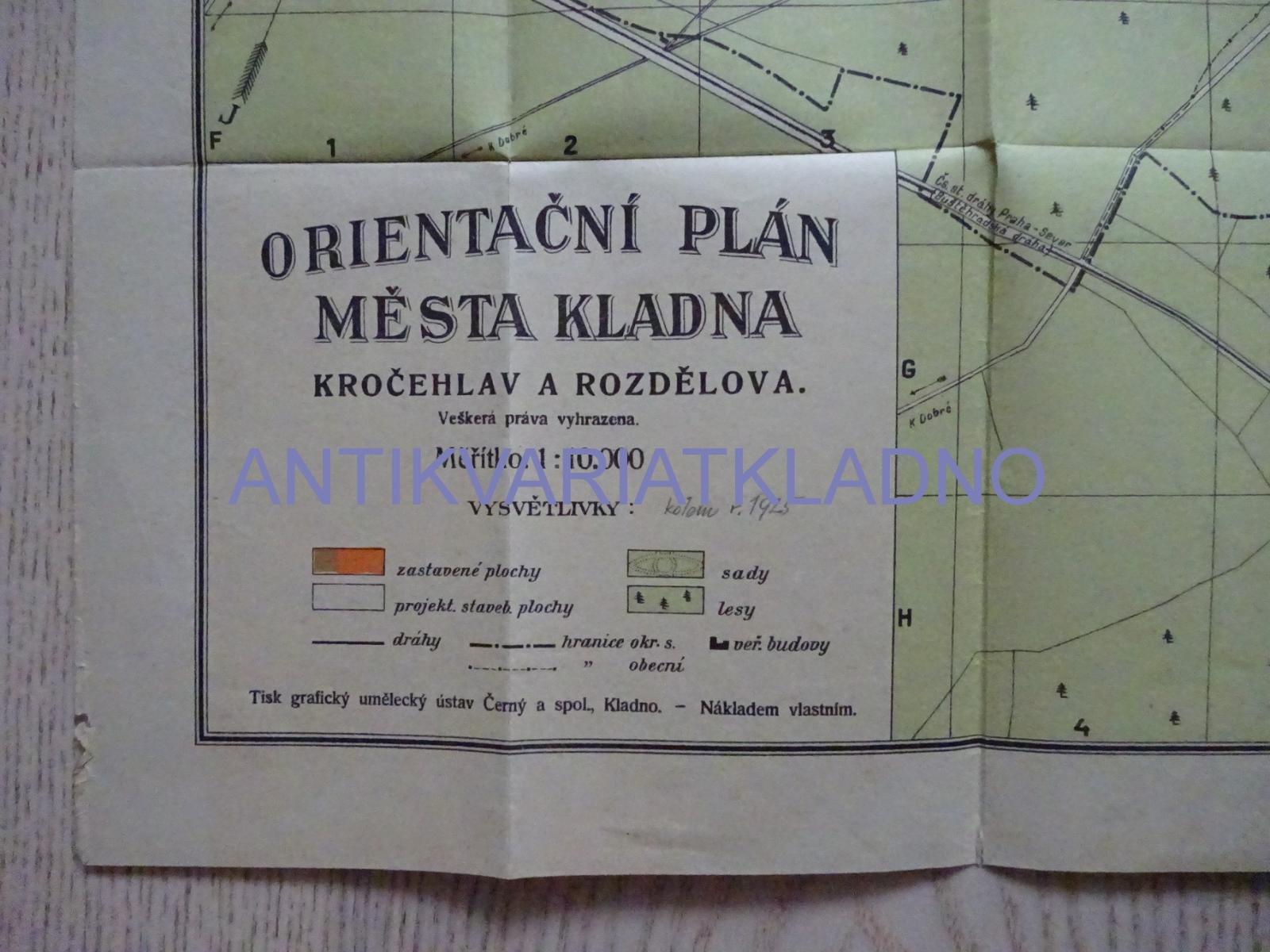 STARÁ MAPA- ORIENTAČNÝ PLÁN MESTA KLADNO, KROČEHLAVY, ROZDELOV, 1925 - Staré mapy a veduty