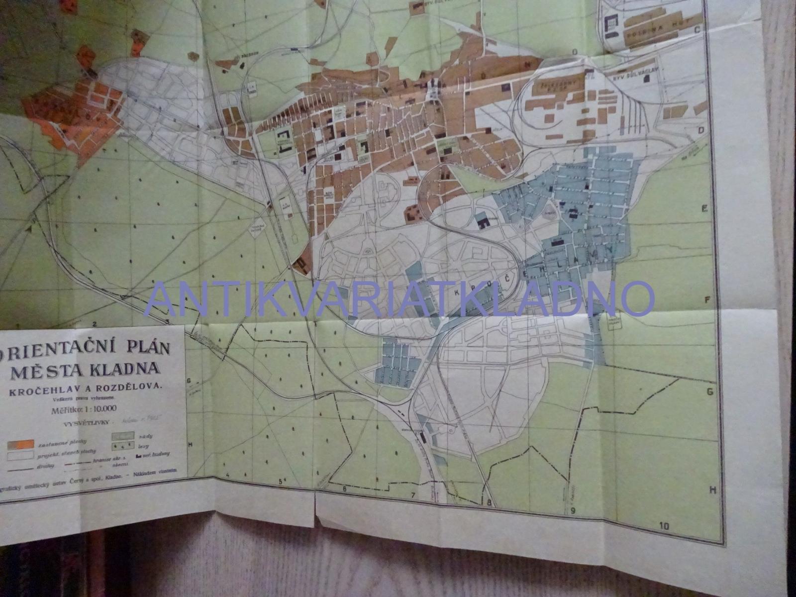 STARÁ MAPA- ORIENTAČNÝ PLÁN MESTA KLADNO, KROČEHLAVY, ROZDELOV, 1925 - Staré mapy a veduty