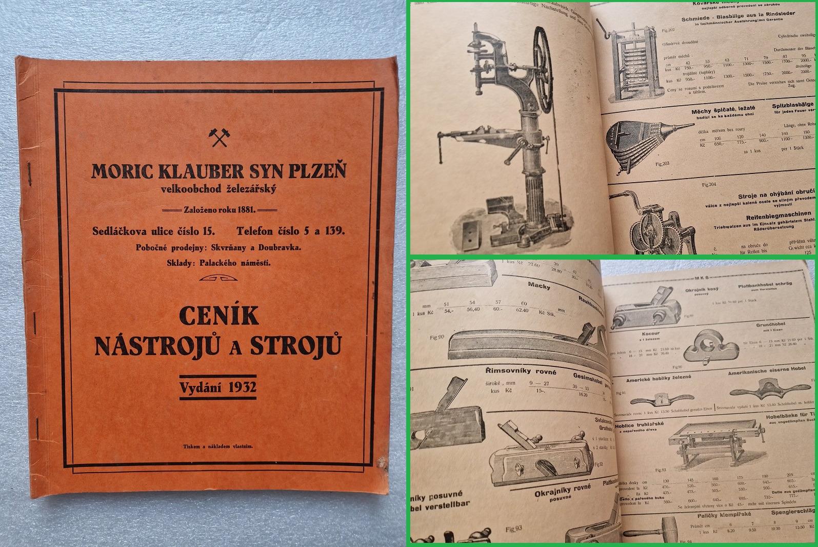 Starý katalog ceník Klauber Plzeň 1932 nástroje stroje nářadí řemeslo - Starožitnosti a umenie