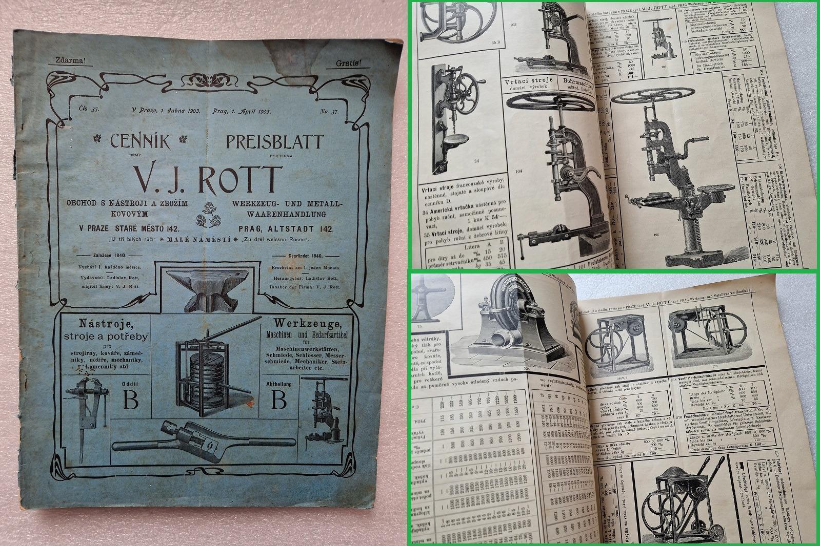 Starý katalog ceník Rott Praha 1903 RU nástroje stroje nářadí řemeslo - Starožitnosti a umenie