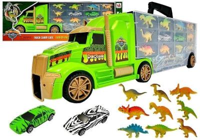 Velký kamion s dinosaury a autíčky zelený..