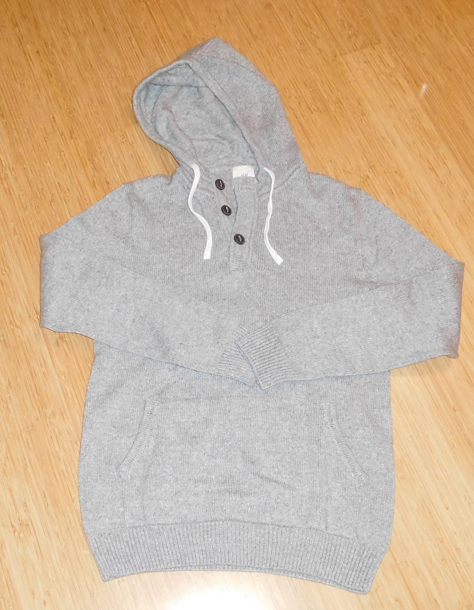 H&M - šedý sveter cez hlavu s kapucňou - S - Pánske oblečenie