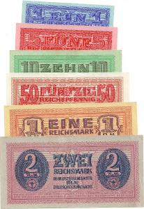 ❗ Wehrmacht,Originální sestava válečných bankovek včetně vzácné 2RM❗