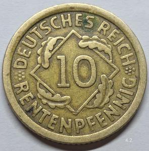 Mince 10 Rentenpfennig 1924 A Německo