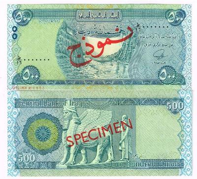 Irak 500 dinar SPECIMEN 2013 P-98 vzacna UNC