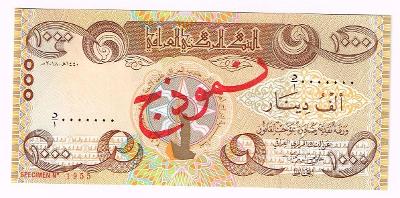 Irak 1000 dinar SPECIMEN 2013 P-99 vzacna UNC