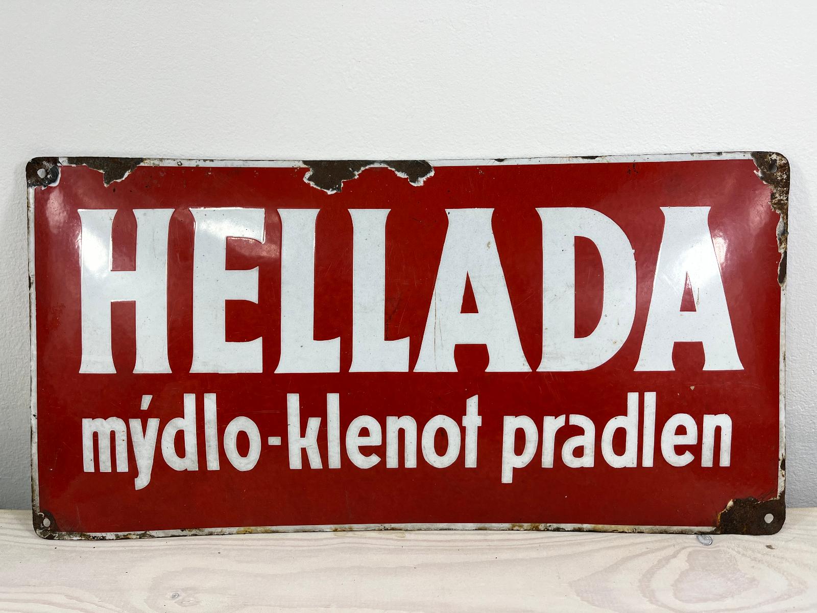 Stará reklamná smaltovaná ceduľa HELLADA - mydlo - bielizeň - odevy - Starožitnosti