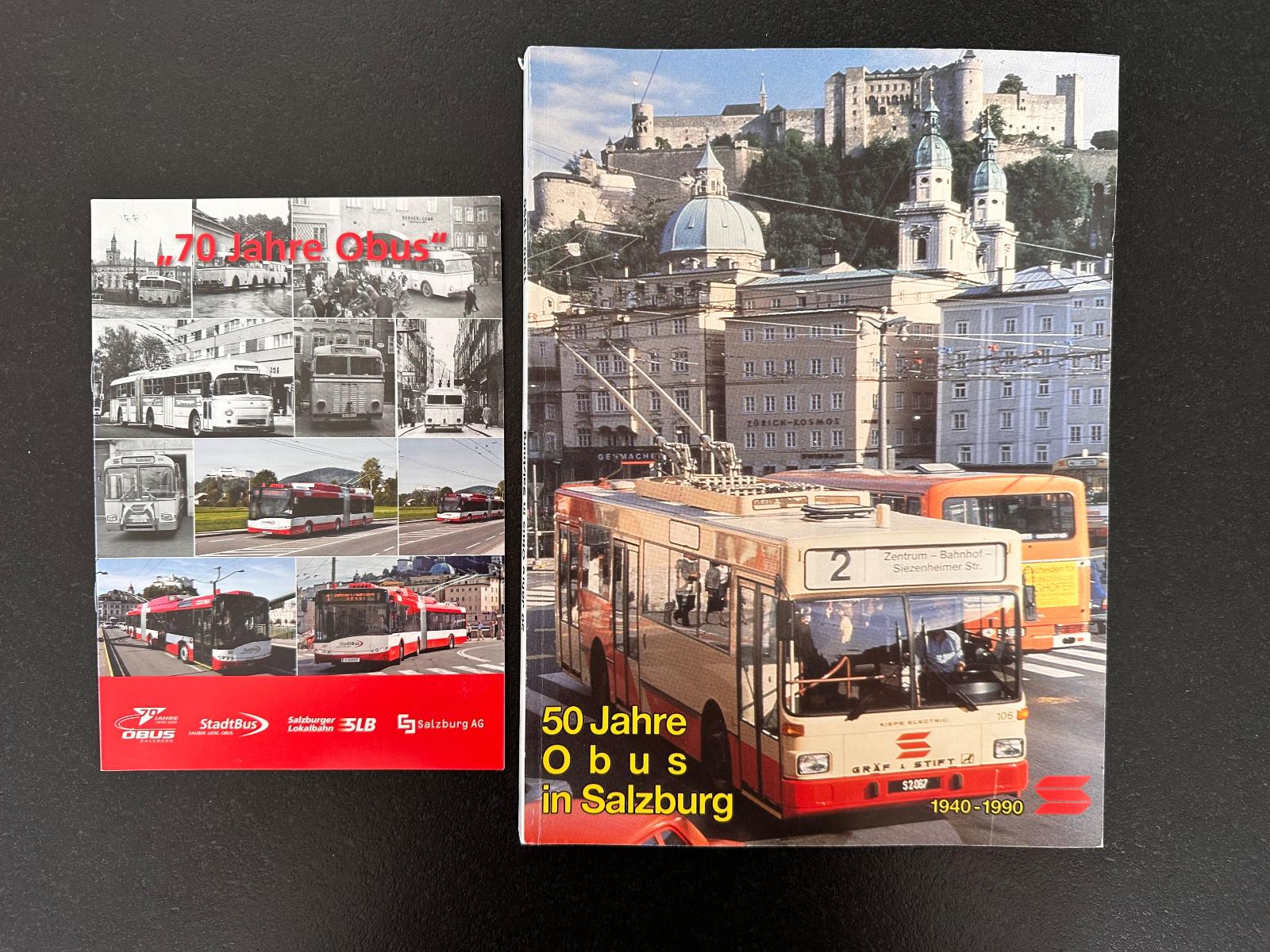 Kniha 50 rokov trolejbusov v Salzburgu, 1990 + brožúra na 70 rokov - Knihy