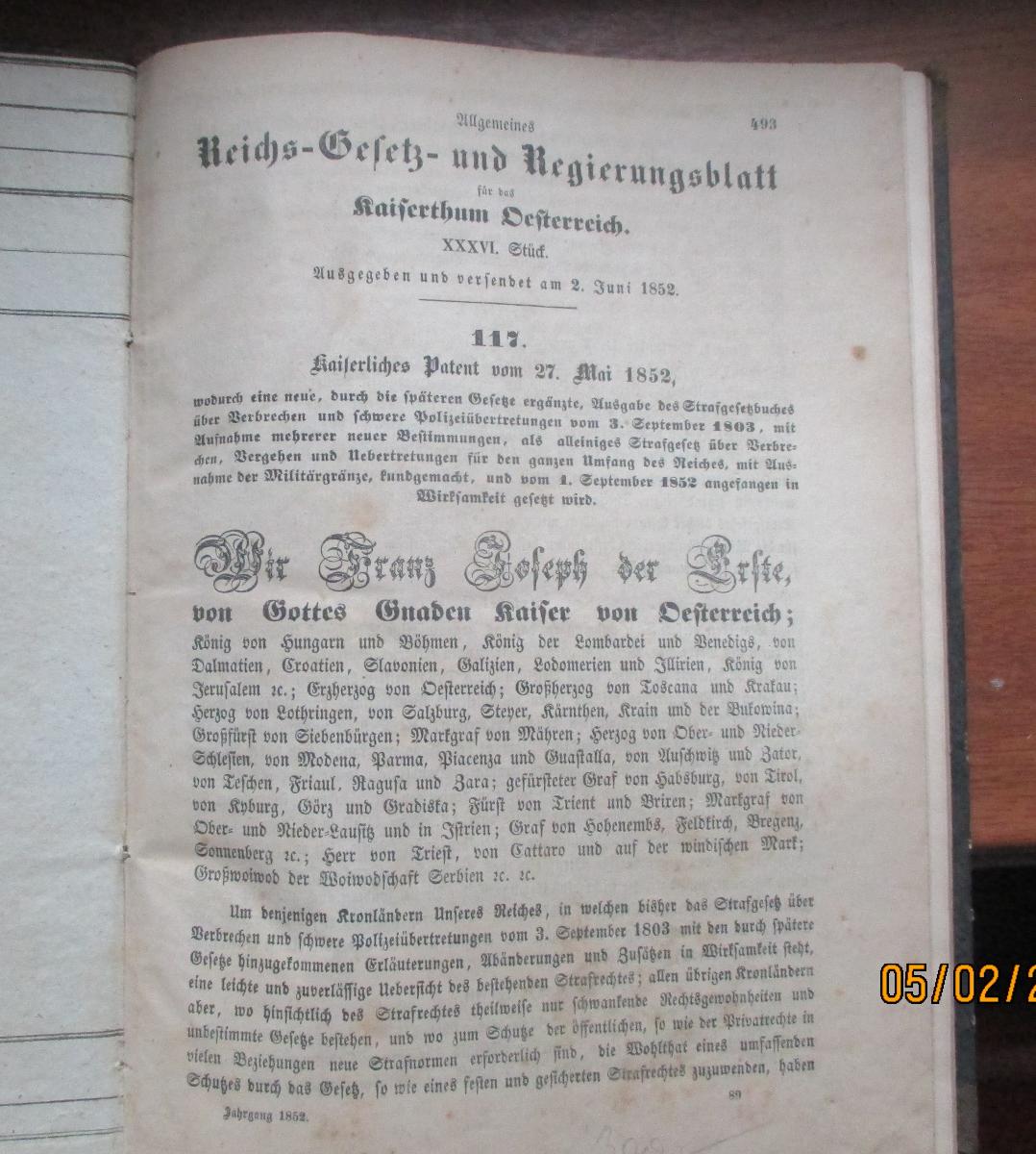 Rakúskoherský zákon z roku 1852, originál, nepoškodené, komplet - Antikvariát
