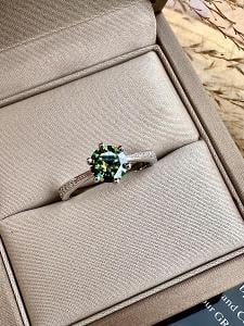 Moissanit zelený moissanite 1 karátový Snubní s 925 prsten diamant