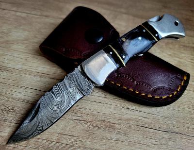 kapesní Damaškový nůž 16,5 cm s koženým pouzdrem, ručně vyrobeno