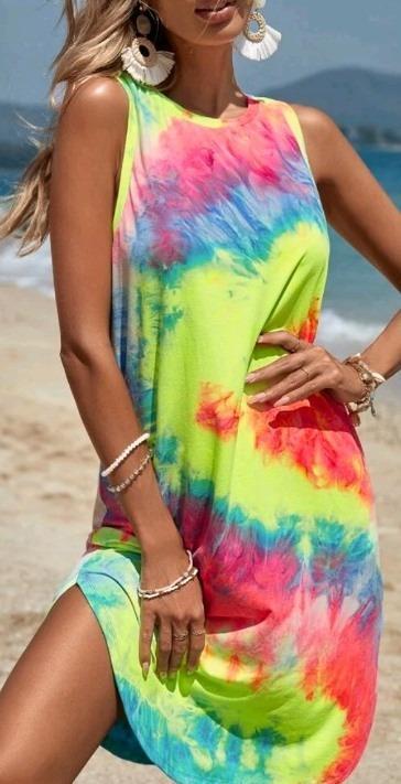 LUXUSNÍ krásné uni šaty multicolor neon náádherné L UNI M-I L)🤗🌺