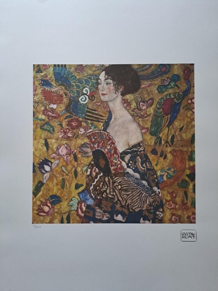 Gustav Klimt - Dáma s vejárom a pávy- certifikát - Výtvarné umenie
