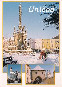 Uničov * zimní pohled na části města, okénková koláž * Olomouc * B859