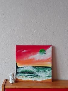 obrázek moře vlny oranžové nebe plátno na nositku