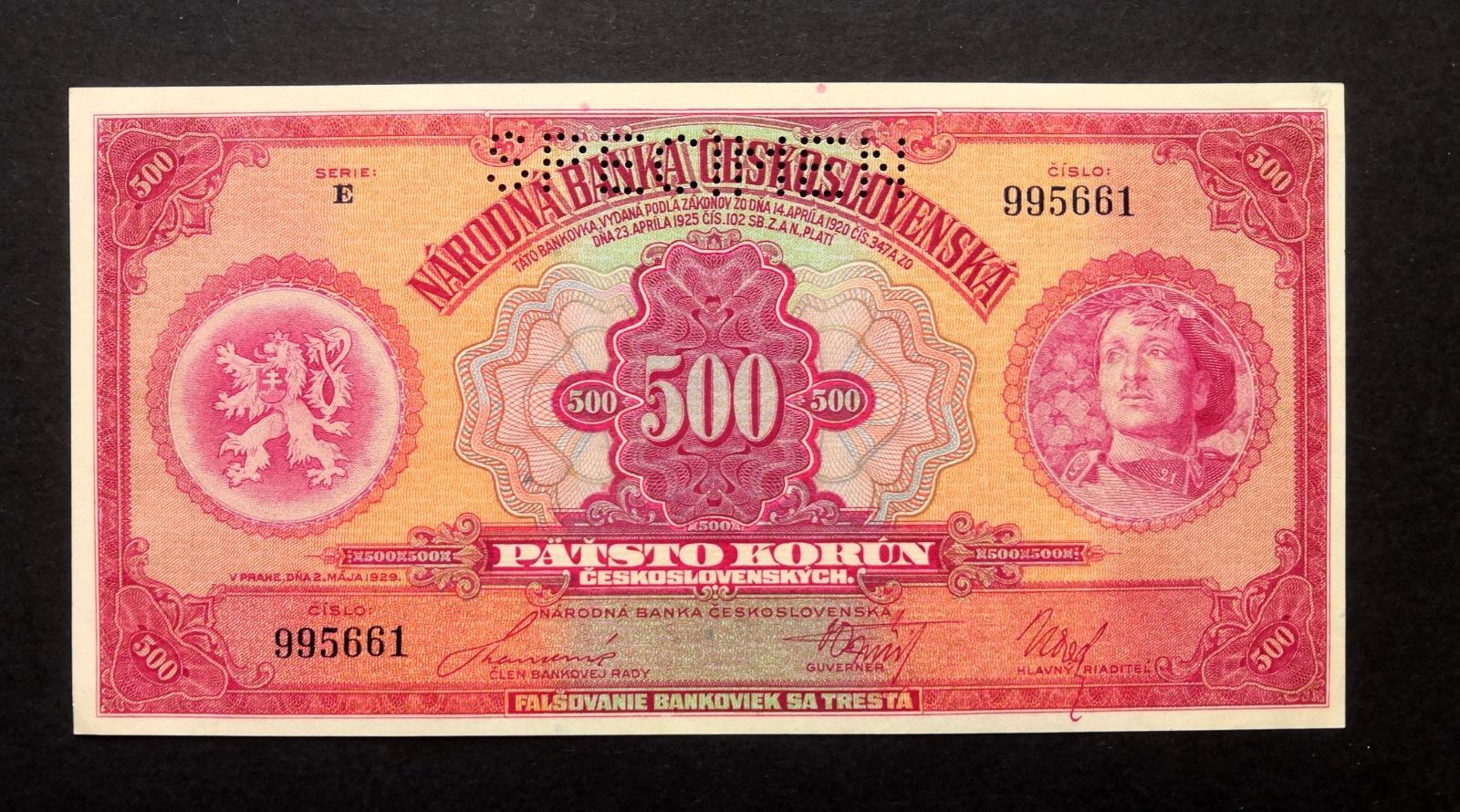 500 korún 1929 v stave UNC !! - Bankovky